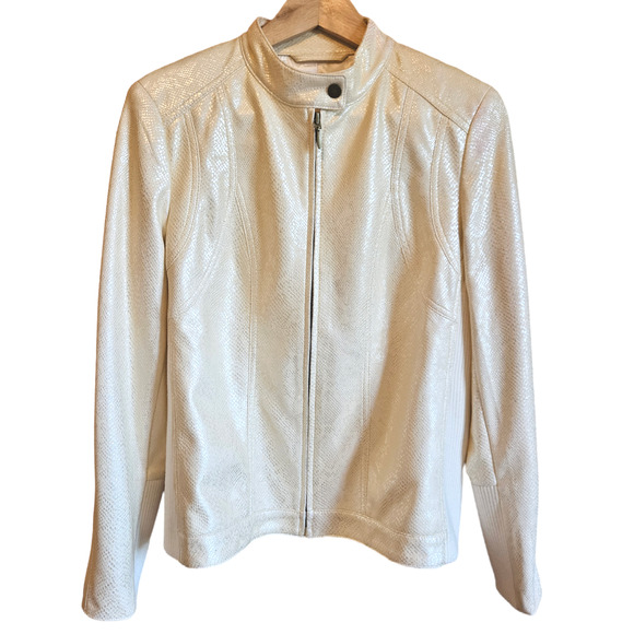 Chico's Snakeskin Embossed Faux Leather Jacket Cream Women's Size 1 (Medium) - Picture 1 of 12
